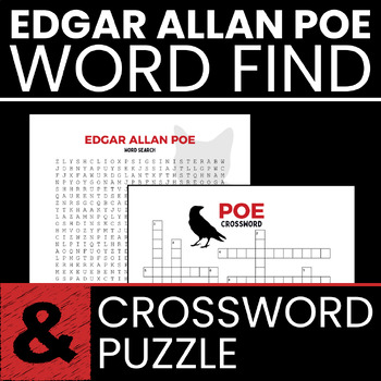 Preview of Edgar Allan Poe Word Search and Crossword Puzzle- Activity, Word Find, Worksheet