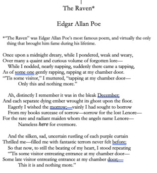 Preview of Edgar Allan Poe's "The Raven" Reading, Quiz, and Answer Key