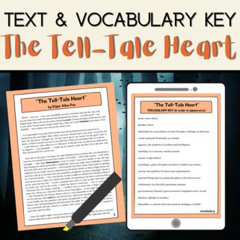 Preview of Edgar Allan Poe's The Tell-Tale Heart Text PDF and Vocabulary Key