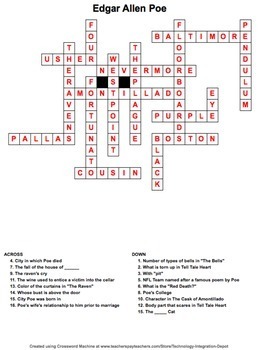 edgar puzzle crossword poe allan fuller teaching resources
