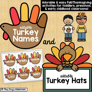 Preview of Edible Turkey Name Tags & Editable Turkey Hat Craft for Early Childhood