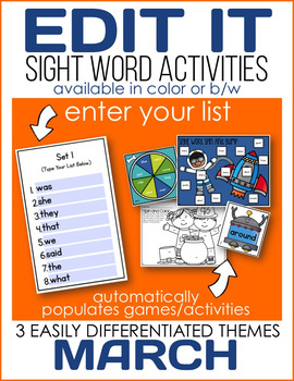 Preview of Edit It for March Sight Word Activities - Differentiated (Color or B/W)