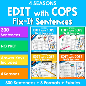 Preview of Edit Writing with 'COPS' Fix It Sentences 4 Seasons BUNDLE