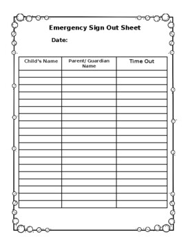 Preview of Edit and Print - Emergency Parent Signout sheet (for fire drills)
