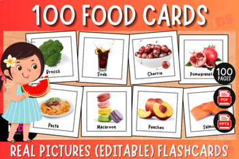 Preview of Editable 100 Food Cards Real Pictures