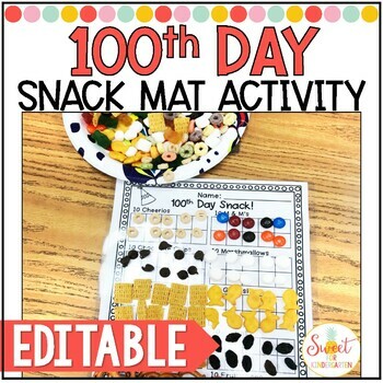 Preview of Editable 100th Day Snack Sorting Mat | 100th Day of School Math Activity