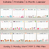 Editable 2024 Calendar Printable | January - December | PD