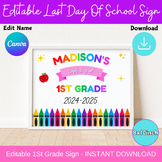 Editable 1St Grade Last Day of School Sign, End Of Year Cu
