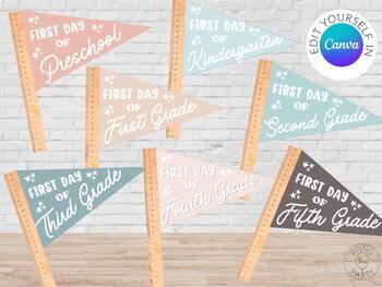 Preview of Editable 1st Day/Last Day of School Pennant Flag, Pre-K-5th grade, customizable
