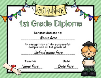 Editable 1st Grade Graduation Diplomas by Pooky Pandas | TpT
