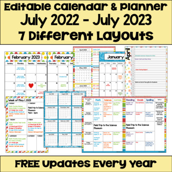 2020 2021 Calendar Printable And Editable In Bright Colors With Free Updates
