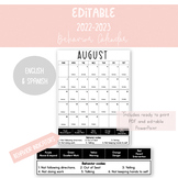 Editable 2022-2023 Behavior Calendar | English & Spanish