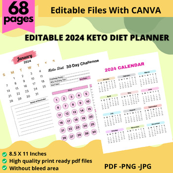 Preview of Editable 2024 Keto Diet digitale Planner, sensory diet,food and nutrition