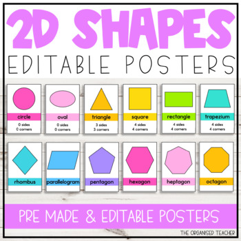 Preview of Editable 2D Shapes Posters - Rainbow Stripes Classroom Decor