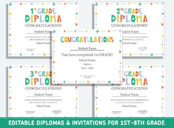 Preview of Editable 2nd Grade Awards, 1st to 8th Grade Diploma, Certificate of Completion