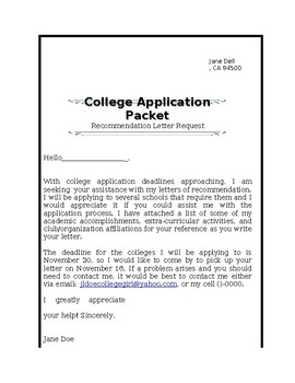Preview of College Application:recommendation Letter Request, resume template&3 Brag Sheets