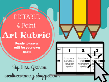 Preview of Editable! 4 Point General Art Rubric