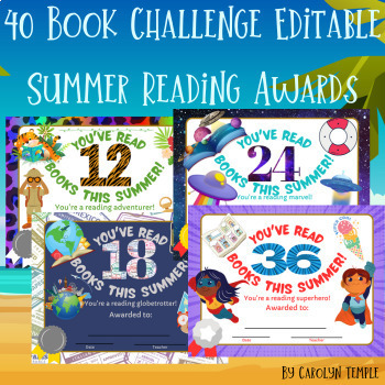 Preview of Editable 40 Book Challenge Summer Reading Awards