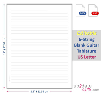 Preview of Editable 6-String Blank Guitar Tab - US Letter - Personal and Commercial Use