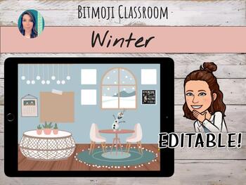 Preview of Editable 6 WINTER Virtual Bitmoji Virtual Classrooms