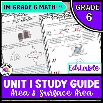 Preview of Editable 6th Grade Math Unit 1 Study Guide | BTC Style | IM Grade 6 Math™