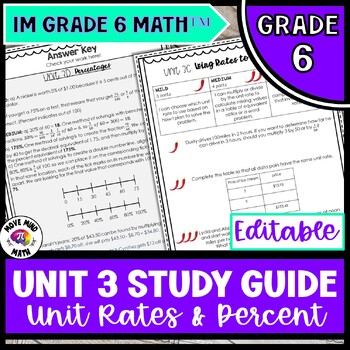 Preview of Editable 6th Grade Math Unit 3 Study Guide | BTC Style | IM Grade 6 Math™