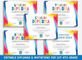Preview of Editable 7th Grade Diploma, 1st to 8th Grade Diploma, Certificate of Completion