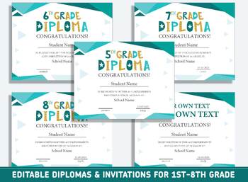 Preview of Editable 7th Grade Graduation, 1st-8th Grade Diploma, Certificate of Completion