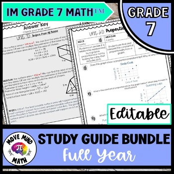 Preview of Editable 7th Grade Full Year Study Guides | BTC Style IM Grade 7 Math™
