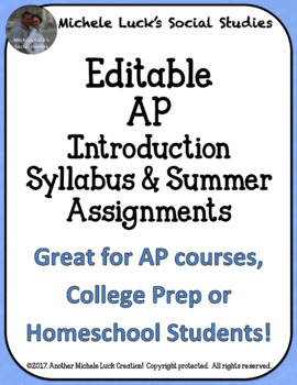 Preview of Editable AP Course Introduction & Summer Assignments Packet