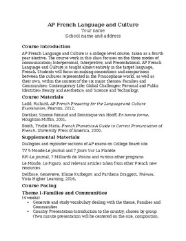 Preview of AP French Language and Culture Syllabus (Approved and Editable)