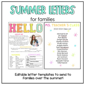 Preview of Editable About the Teacher & Class List  Summer Letters to Send Home for Parents