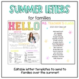 Editable About the Teacher & Class List  Summer Letters to