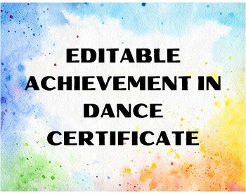 Preview of Editable Achievement in Dance Certificate