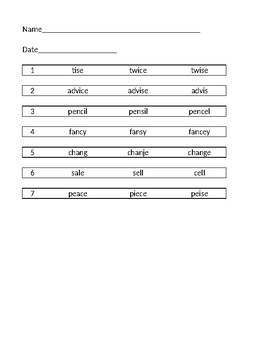 Preview of Editable Adapted Spelling Test Template (Multiple Choice)