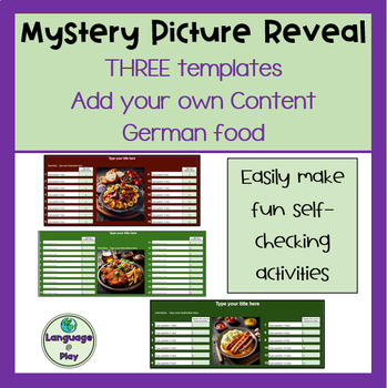 Preview of Editable Add Your Own Content 3 Digital Mystery Picture Templates German Food
