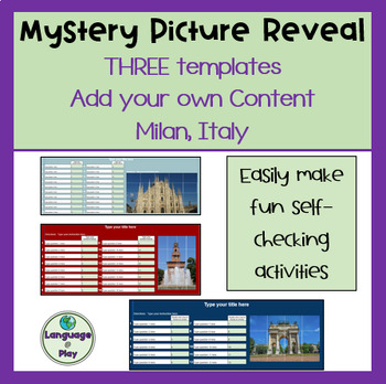 Preview of Editable Add Your Own Content 3 Digital Mystery Picture Templates - Milan
