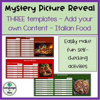 Preview of Editable Add Your Own Content 3 Mystery Picture Reveal Templates Italian Food