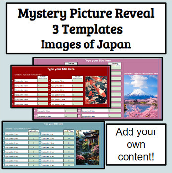 Preview of Editable Add Your Own Content 3 Mystery Picture Reveal Templates - Japan