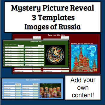 Preview of Editable Add Your Own Content 3 Mystery Picture Reveal Templates - Russia