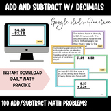 Add and Subtract with Decimals Review Math Practice (Editable)