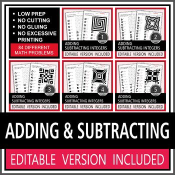 Preview of Editable | Adding and Subtracting Integers Worksheet Bundle #1