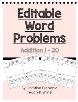 Preview of Addition Word Problems - Sums 1 to 10 - Editable