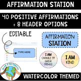 Editable Affirmation Station | WATERCOLOR | Classroom Decor | SEL
