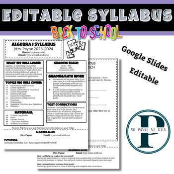 Preview of Editable Algebra I Syllabus - Google Slides