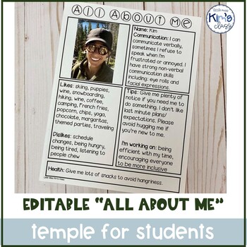 Preview of Editable "All About Me" Sheet for Teachers, Paraprofessionals and Therapists