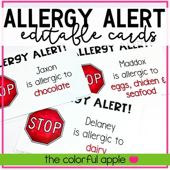Preview of Editable Allergy Alert Cards