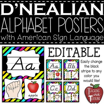 Preview of Editable Alphabet Posters with American Sign Language {Neon}