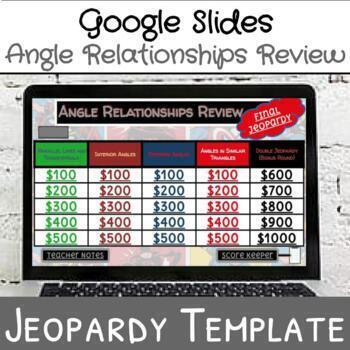 Preview of Editable Angle Relationships Review Jeopardy Game Google Slides (Marvel Theme)