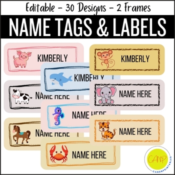 Preview of Editable Animal Classroom Desk Name Tag and Labels, Classroom Organization Decor